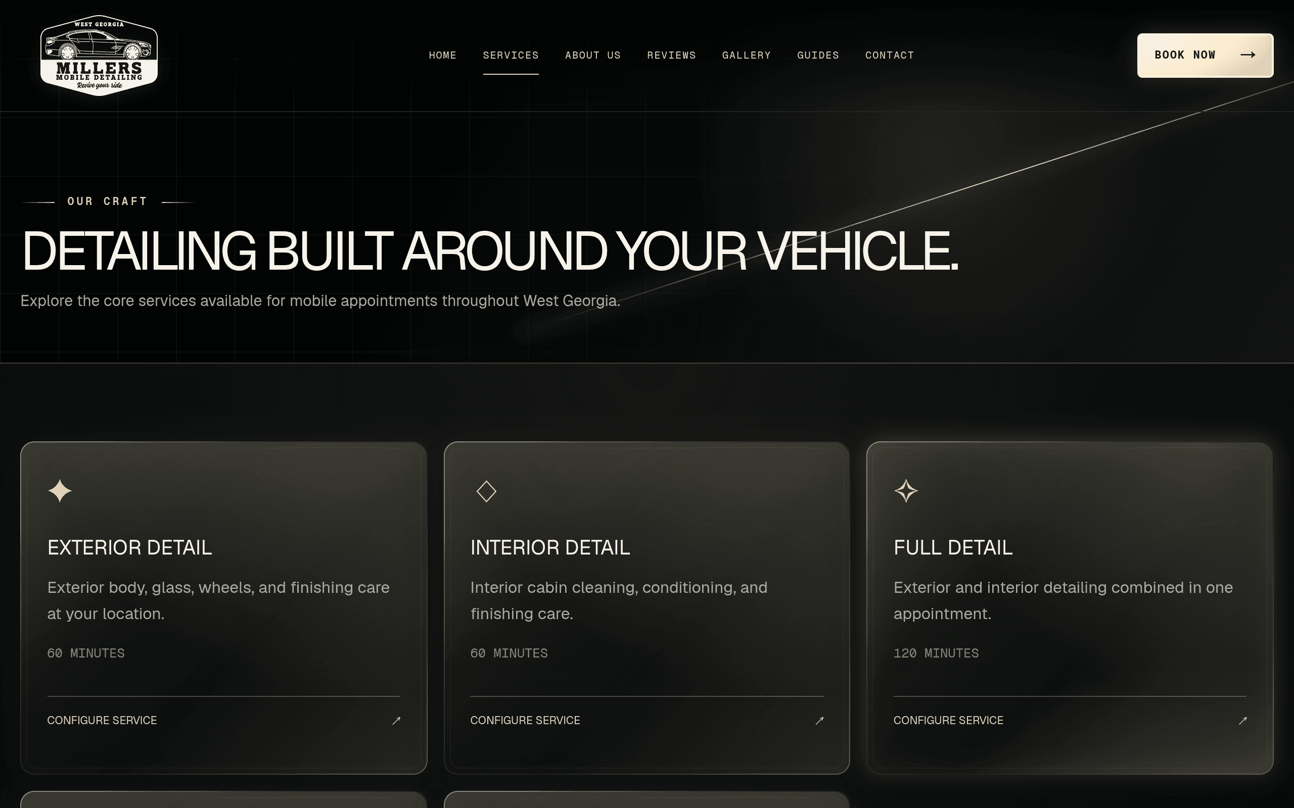 Miller's Mobile Detailing services page designed by Nordax Digital