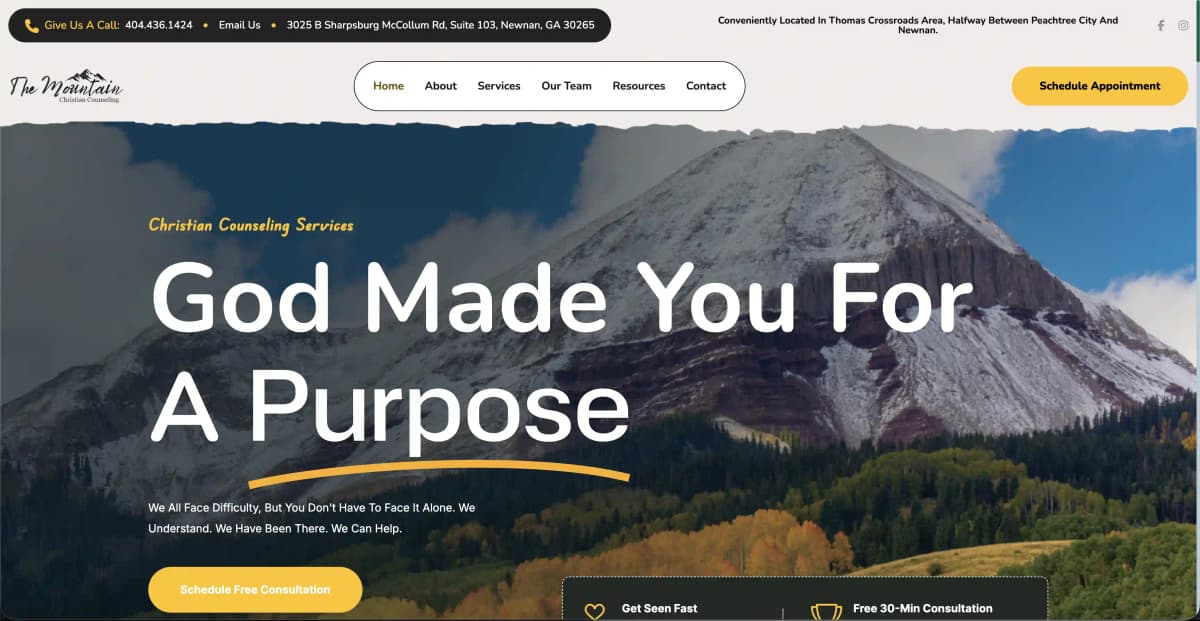 The Mountain Christian Counseling — New Custom Next.js Homepage