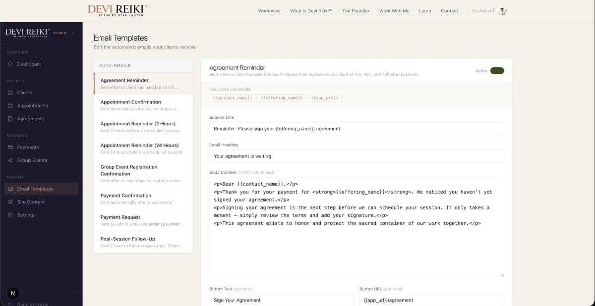 Devi Reiki Admin Portal — Client & Contract Management