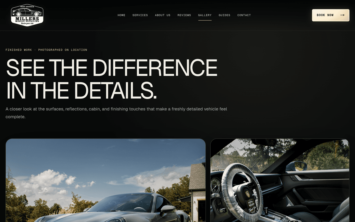 Miller's Mobile Detailing website gallery page designed by Nordax Digital