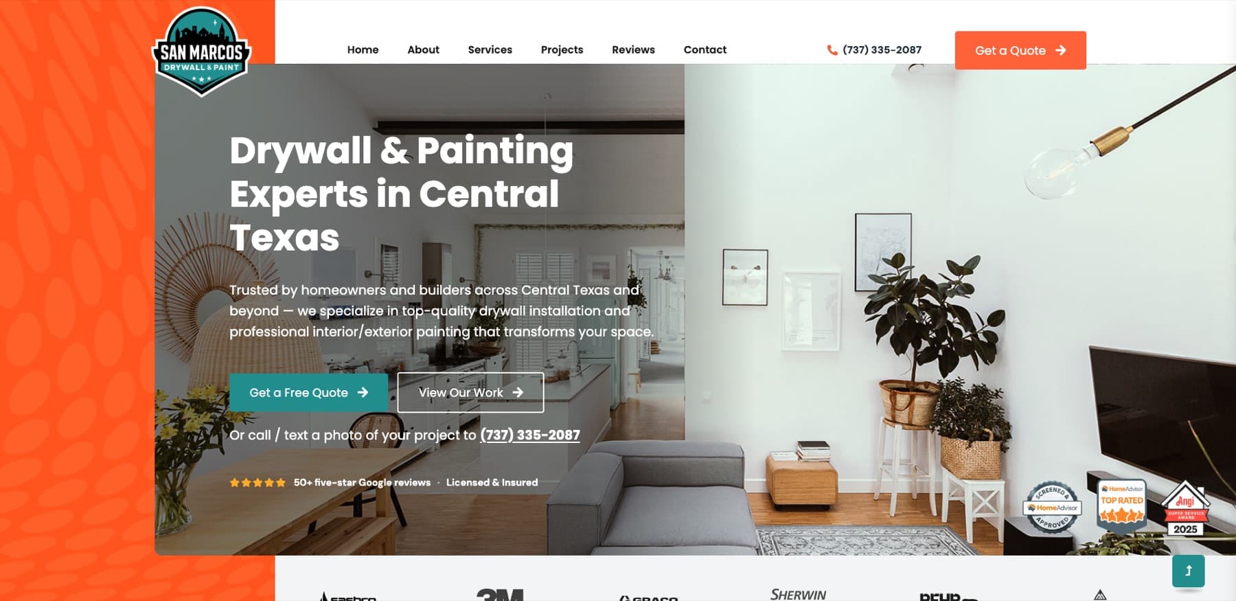 San Marcos Drywall & Paint custom website, as featured in the case study