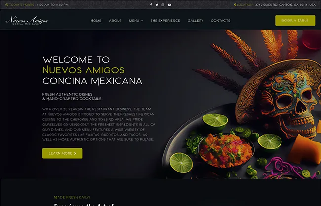 Screenshot of Nuevos Amigos Cocina Mexicana restaurant website project