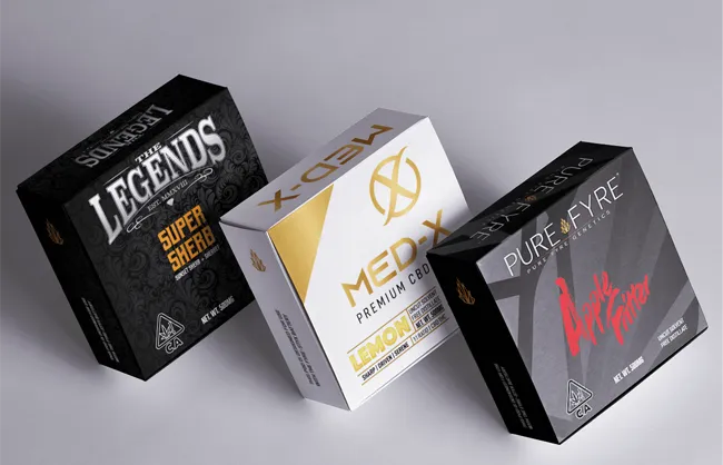 Mockup of packaging for Legends, MedX, and Pure Fyre products