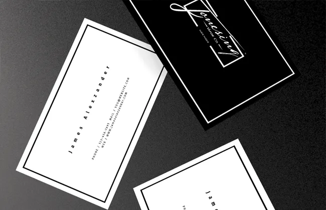 Mockup of Jonesing business cards in black and white