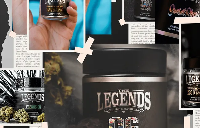Collage of Legends branded product designs