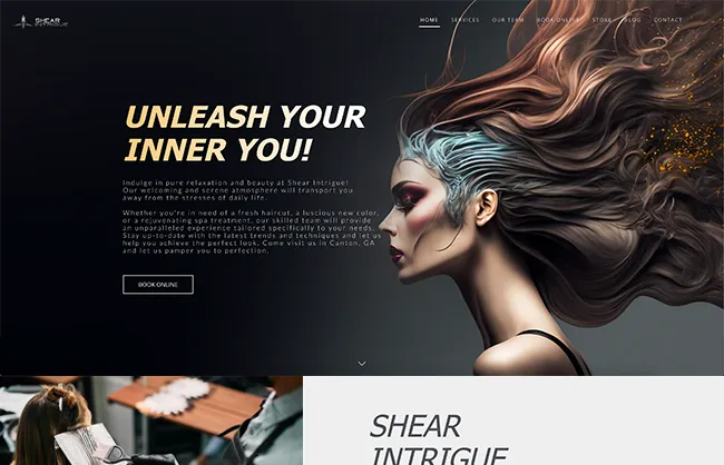 Screenshot of Shear Intrigue beauty salon website project